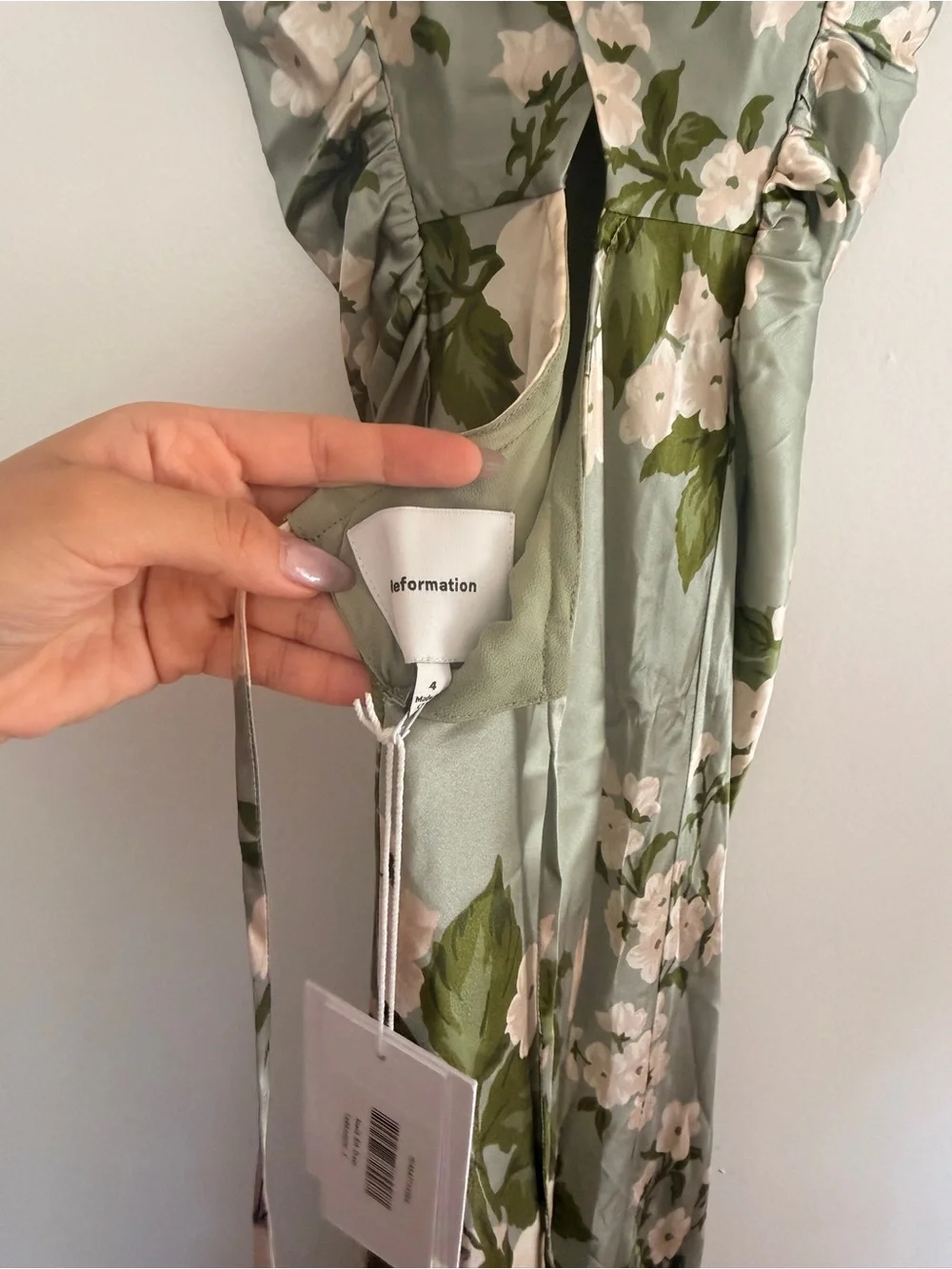 Reformation Anais Floral Silk Dress Tarragon Green Size 4 NWT - Picture 7 of 9